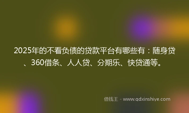 2025年的不看负债的贷款平台有哪些有：随身贷、360借条、人人贷、分期乐、快贷通等。