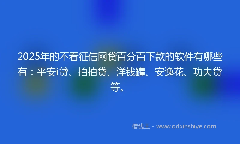 2025年的不看征信网贷百分百下款的软件有哪些有:平安i贷、拍拍贷、洋钱罐、安逸花、功夫贷等。