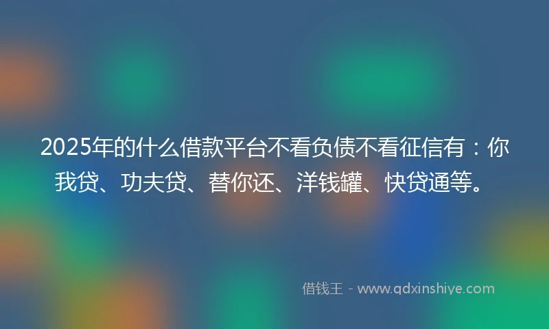 2025年的什么借款平台不看负债不看征信有：你我贷、功夫贷、替你还、洋钱罐、快贷通等。