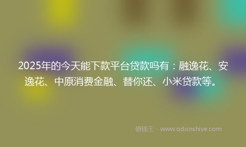 2025年的今天能下款平台贷款吗有：融逸花、安逸花、中原消费金融、替你还、小米贷款等。