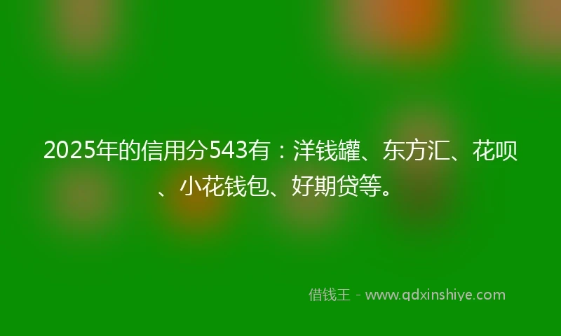 2025年的信用分543有：洋钱罐、东方汇、花呗、小花钱包、好期贷等。