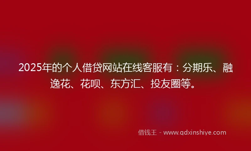 2025年的个人借贷网站在线客服有：分期乐、融逸花、花呗、东方汇、投友圈等。