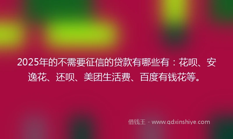 2025年的不需要征信的贷款有哪些有：花呗、安逸花、还呗、美团生活费、百度有钱花等。
