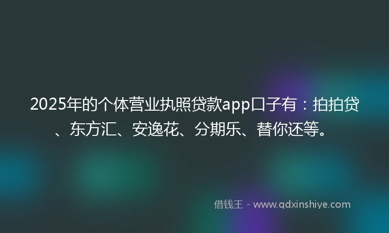 2025年的个体营业执照贷款app口子有：拍拍贷、东方汇、安逸花、分期乐、替你还等。