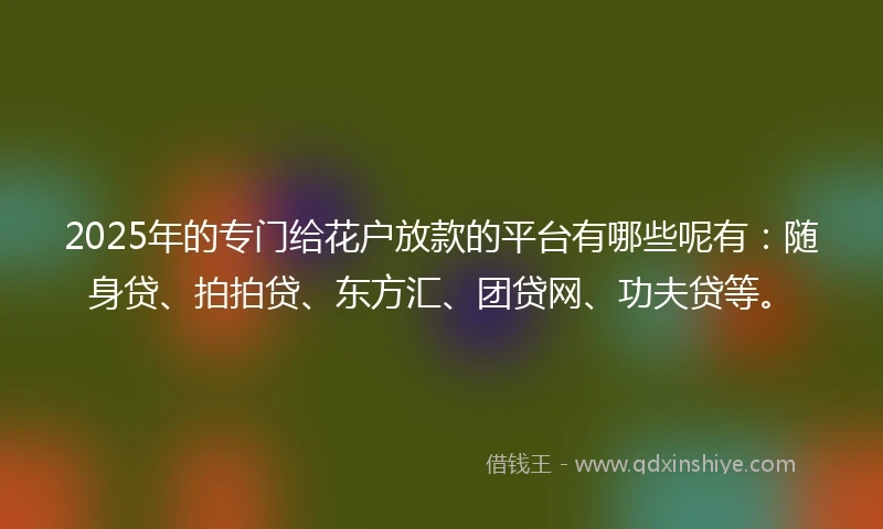 2025年的专门给花户放款的平台有哪些呢有：随身贷、拍拍贷、东方汇、团贷网、功夫贷等。