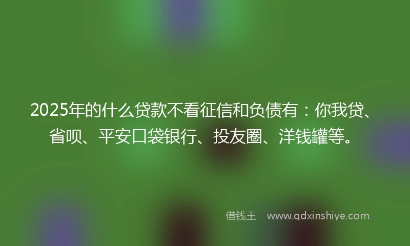 2025年的什么贷款不看征信和负债有：你我贷、省呗、平安口袋银行、投友圈、洋钱罐等。
