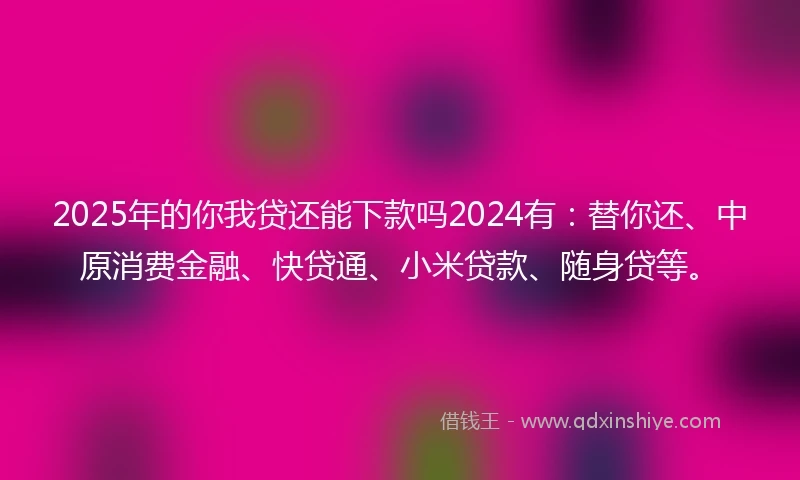 2025年的你我贷还能下款吗2024有：替你还、中原消费金融、快贷通、小米贷款、随身贷等。