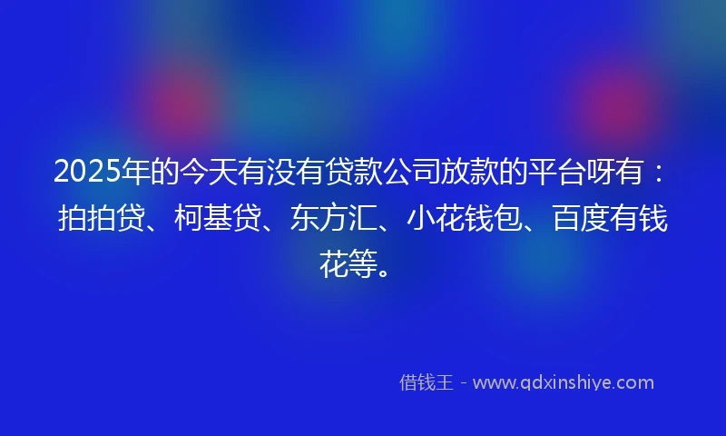 2025年的今天有没有贷款公司放款的平台呀有：拍拍贷、柯基贷、东方汇、小花钱包、百度有钱花等。