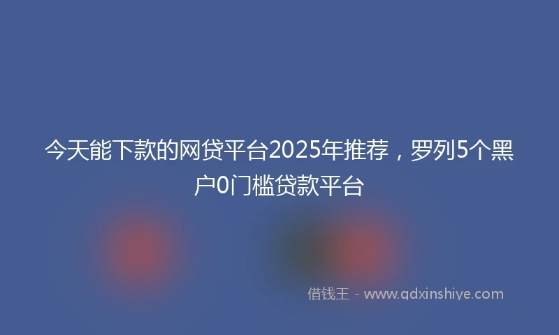 今天能下款的网贷平台2025年推荐，罗列5个黑户0门槛贷款平台