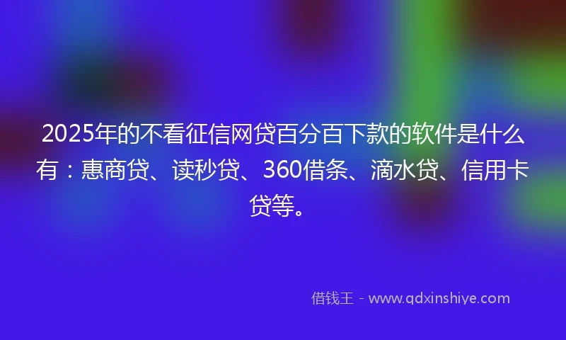 2025年的不看征信网贷百分百下款的软件是什么有：惠商贷、读秒贷、360借条、滴水贷、信用卡贷等。