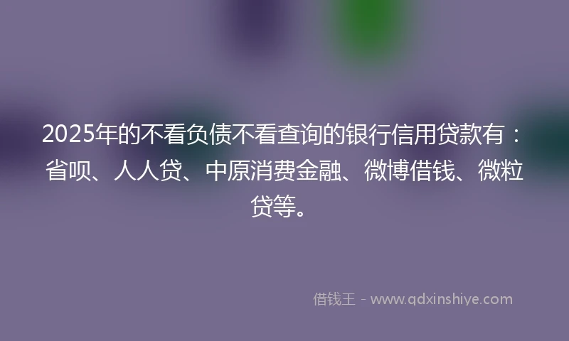 2025年的不看负债不看查询的银行信用贷款有：省呗、人人贷、中原消费金融、微博借钱、微粒贷等。