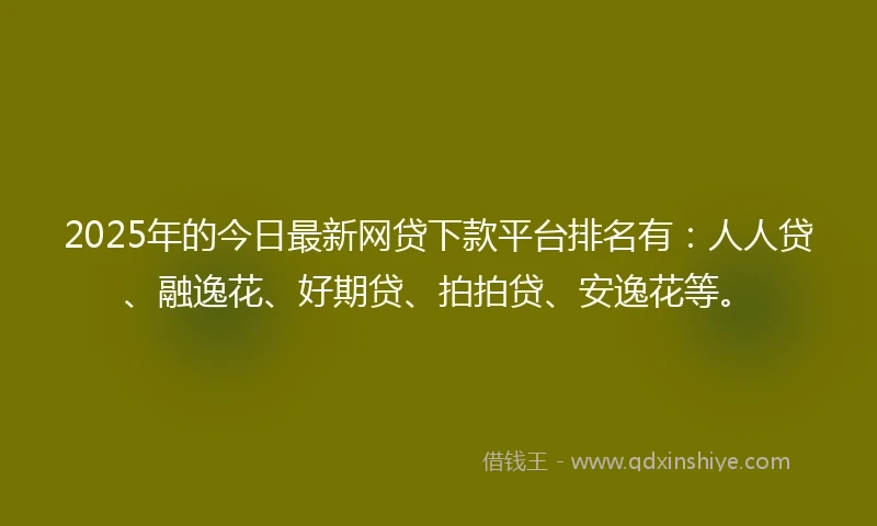 2025年的今日最新网贷下款平台排名有：人人贷、融逸花、好期贷、拍拍贷、安逸花等。