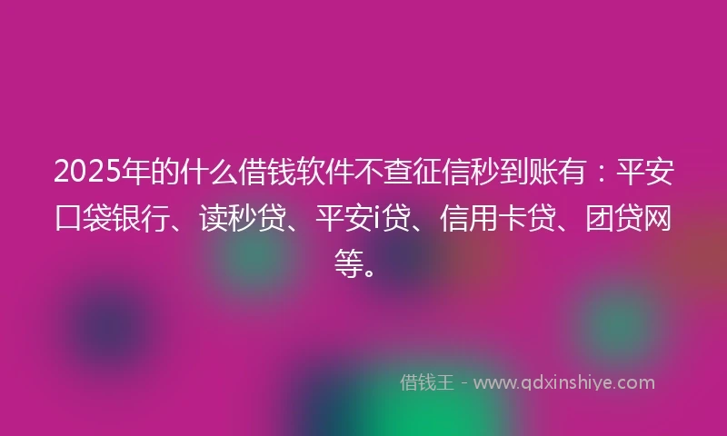 2025年的什么借钱软件不查征信秒到账有：平安口袋银行、读秒贷、平安i贷、信用卡贷、团贷网等。