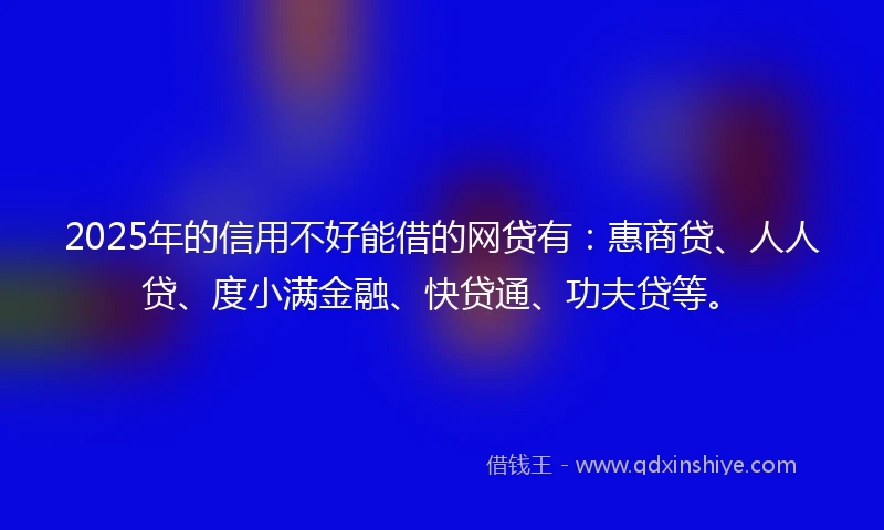 2025年的信用不好能借的网贷有：惠商贷、人人贷、度小满金融、快贷通、功夫贷等。
