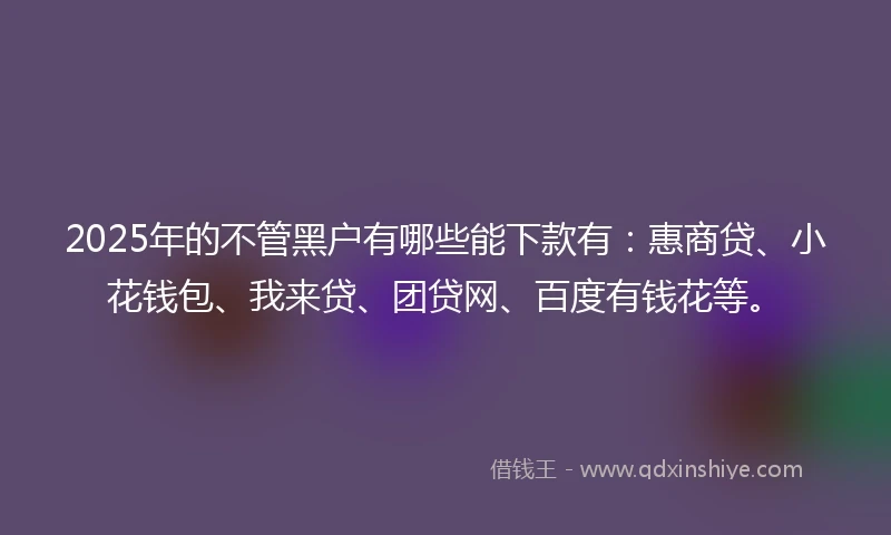 2025年的不管黑户有哪些能下款有：惠商贷、小花钱包、我来贷、团贷网、百度有钱花等。