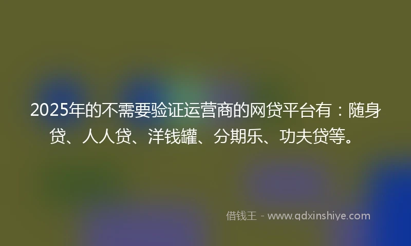 2025年的不需要验证运营商的网贷平台有：随身贷、人人贷、洋钱罐、分期乐、功夫贷等。