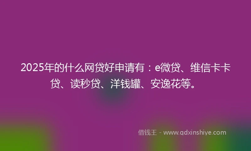 2025年的什么网贷好申请有：e微贷、维信卡卡贷、读秒贷、洋钱罐、安逸花等。