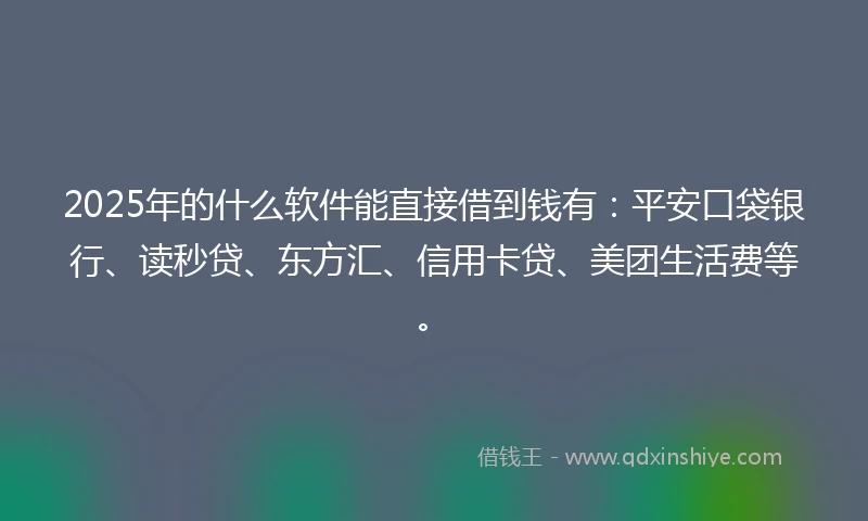 2025年的什么软件能直接借到钱有：平安口袋银行、读秒贷、东方汇、信用卡贷、美团生活费等。