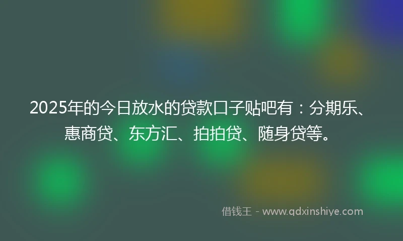 2025年的今日放水的贷款口子贴吧有：分期乐、惠商贷、东方汇、拍拍贷、随身贷等。