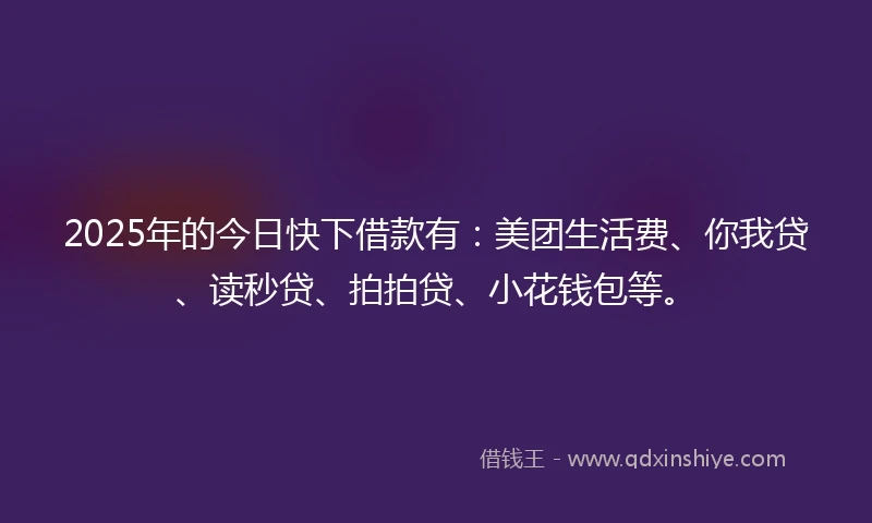 2025年的今日快下借款有：美团生活费、你我贷、读秒贷、拍拍贷、小花钱包等。