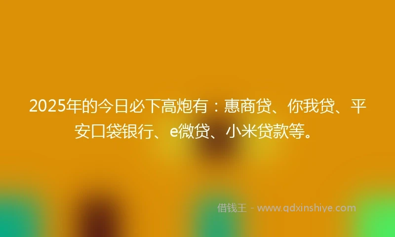 2025年的今日必下高炮有：惠商贷、你我贷、平安口袋银行、e微贷、小米贷款等。