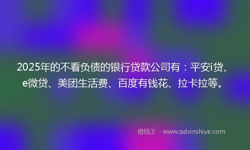 2025年的不看负债的银行贷款公司有：平安i贷、e微贷、美团生活费、百度有钱花、拉卡拉等。