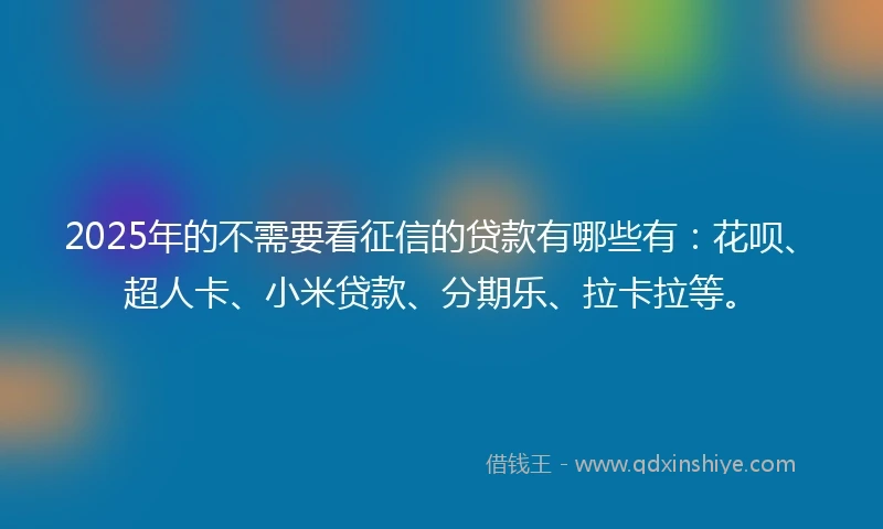 2025年的不需要看征信的贷款有哪些有：花呗、超人卡、小米贷款、分期乐、拉卡拉等。
