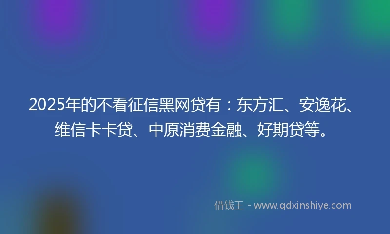 2025年的不看征信黑网贷有：东方汇、安逸花、维信卡卡贷、中原消费金融、好期贷等。