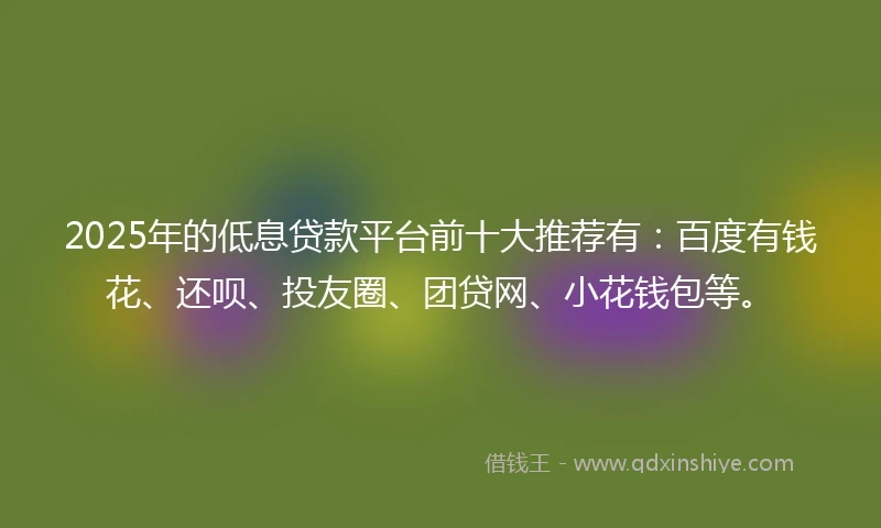2025年的低息贷款平台前十大推荐有：百度有钱花、还呗、投友圈、团贷网、小花钱包等。