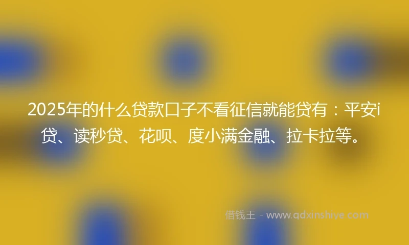 2025年的什么贷款口子不看征信就能贷有：平安i贷、读秒贷、花呗、度小满金融、拉卡拉等。