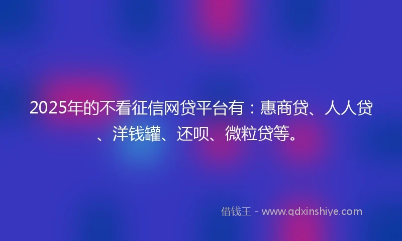 2025年的不看征信网贷平台有：惠商贷、人人贷、洋钱罐、还呗、微粒贷等。