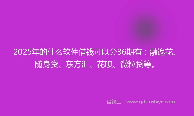 2025年的什么软件借钱可以分36期有：融逸花、随身贷、东方汇、花呗、微粒贷等。