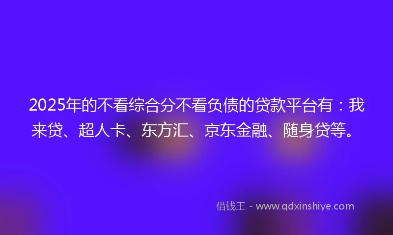 2025年的不看综合分不看负债的贷款平台有：我来贷、超人卡、东方汇、京东金融、随身贷等。