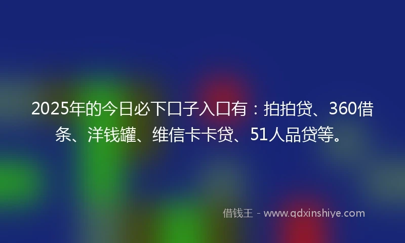 2025年的今日必下口子入口有：拍拍贷、360借条、洋钱罐、维信卡卡贷、51人品贷等。