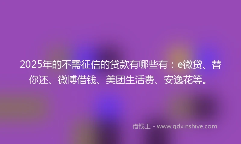2025年的不需征信的贷款有哪些有：e微贷、替你还、微博借钱、美团生活费、安逸花等。