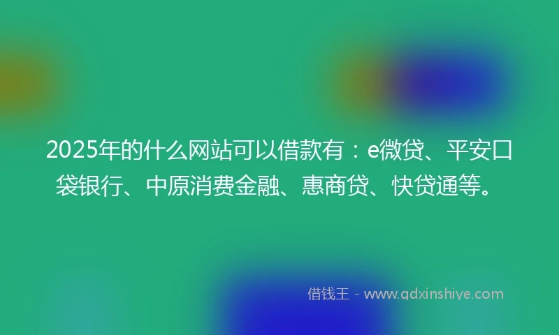 2025年的什么网站可以借款有：e微贷、平安口袋银行、中原消费金融、惠商贷、快贷通等。