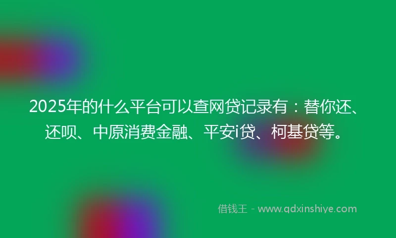 2025年的什么平台可以查网贷记录有：替你还、还呗、中原消费金融、平安i贷、柯基贷等。