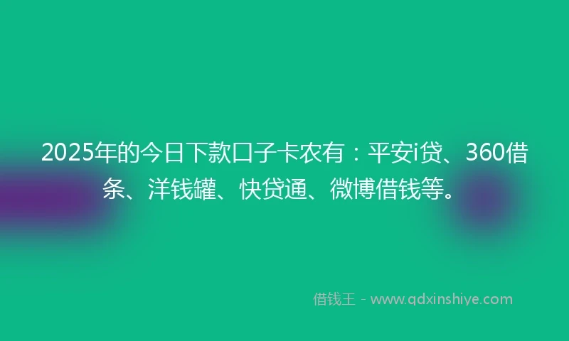 2025年的今日下款口子卡农有：平安i贷、360借条、洋钱罐、快贷通、微博借钱等。