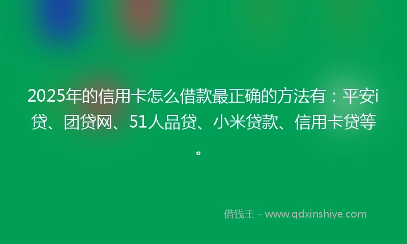 2025年的信用卡怎么借款最正确的方法有：平安i贷、团贷网、51人品贷、小米贷款、信用卡贷等。