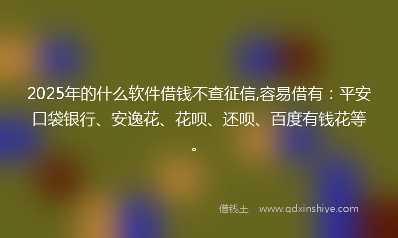 2025年的什么软件借钱不查征信,容易借有：平安口袋银行、安逸花、花呗、还呗、百度有钱花等。