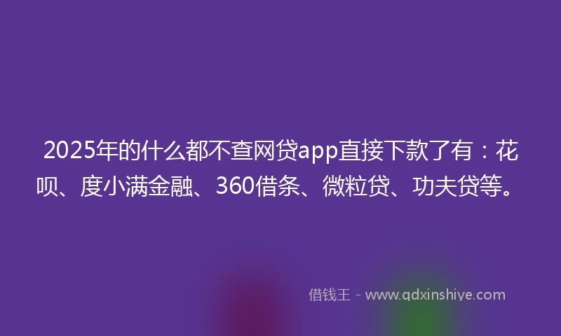 2025年的什么都不查网贷app直接下款了有：花呗、度小满金融、360借条、微粒贷、功夫贷等。