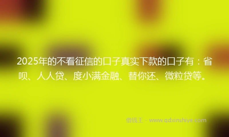 2025年的不看征信的口子真实下款的口子有：省呗、人人贷、度小满金融、替你还、微粒贷等。