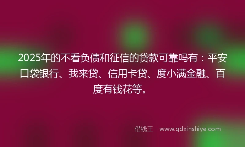 2025年的不看负债和征信的贷款可靠吗有：平安口袋银行、我来贷、信用卡贷、度小满金融、百度有钱花等。
