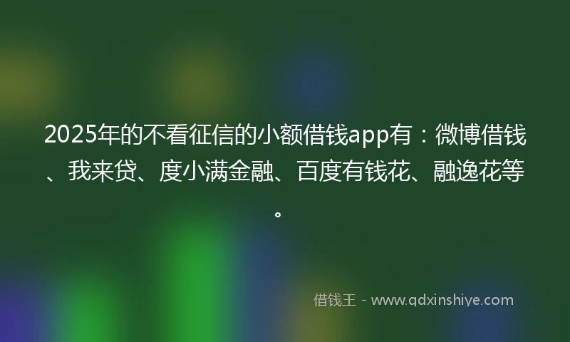 2025年的不看征信的小额借钱app有：微博借钱、我来贷、度小满金融、百度有钱花、融逸花等。