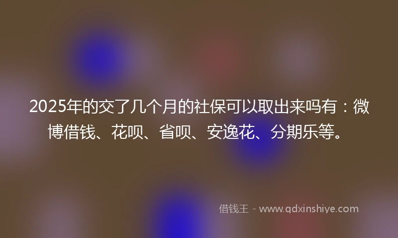 2025年的交了几个月的社保可以取出来吗有：微博借钱、花呗、省呗、安逸花、分期乐等。