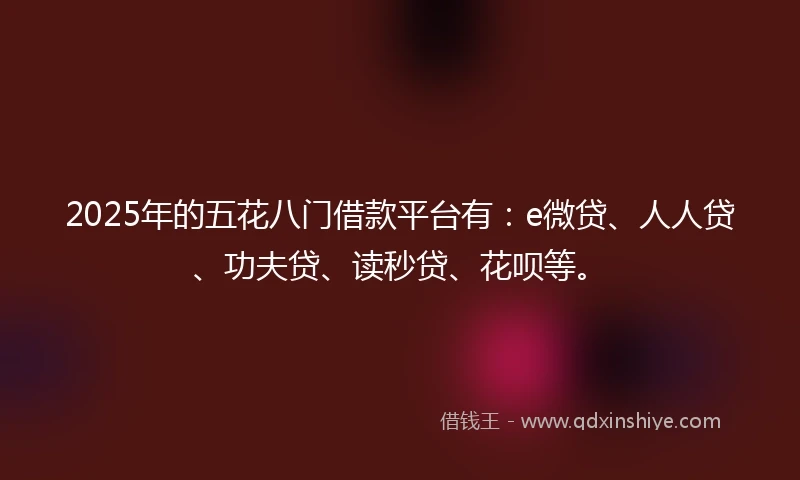 2025年的五花八门借款平台有：e微贷、人人贷、功夫贷、读秒贷、花呗等。
