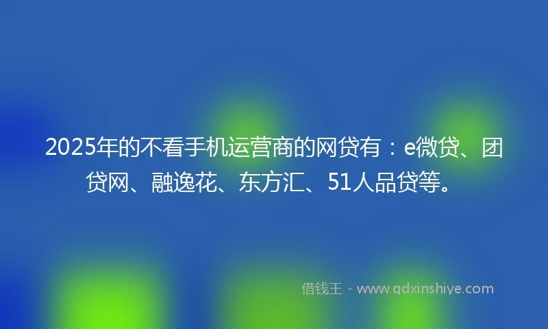 2025年的不看手机运营商的网贷有：e微贷、团贷网、融逸花、东方汇、51人品贷等。