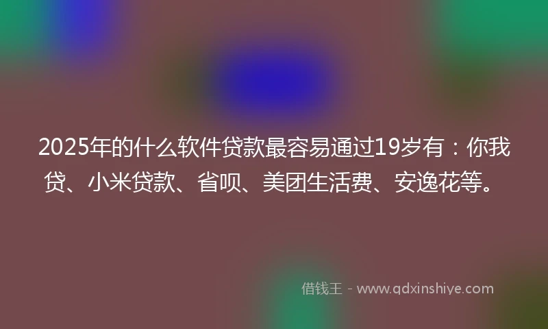 2025年的什么软件贷款最容易通过19岁有：你我贷、小米贷款、省呗、美团生活费、安逸花等。