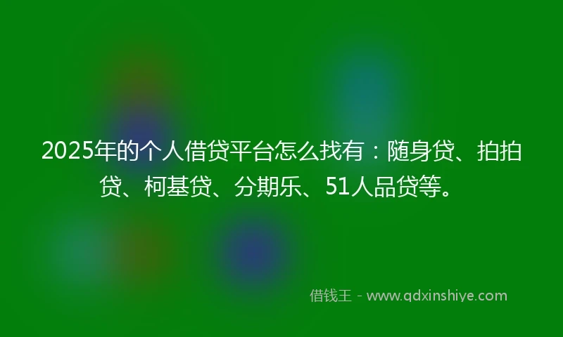 2025年的个人借贷平台怎么找有：随身贷、拍拍贷、柯基贷、分期乐、51人品贷等。