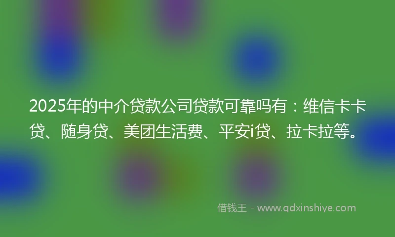 2025年的中介贷款公司贷款可靠吗有：维信卡卡贷、随身贷、美团生活费、平安i贷、拉卡拉等。